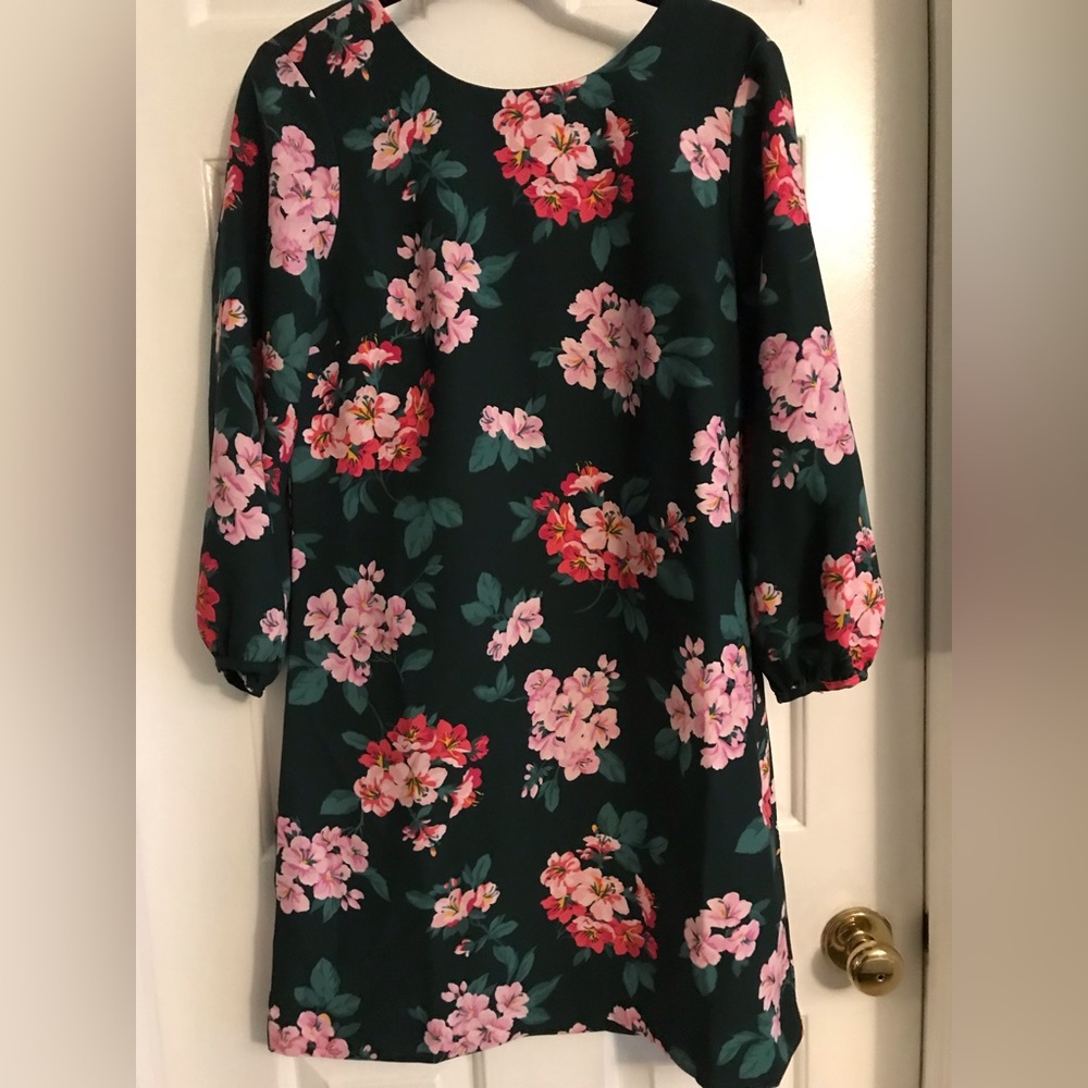 Ann Taylor emerald green floral print shift dress